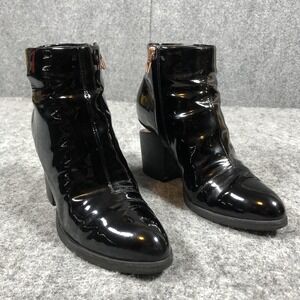 Alexander Wang Ankle Booties Womens 6.5 Black Patent Leather Cutout Heel Boots